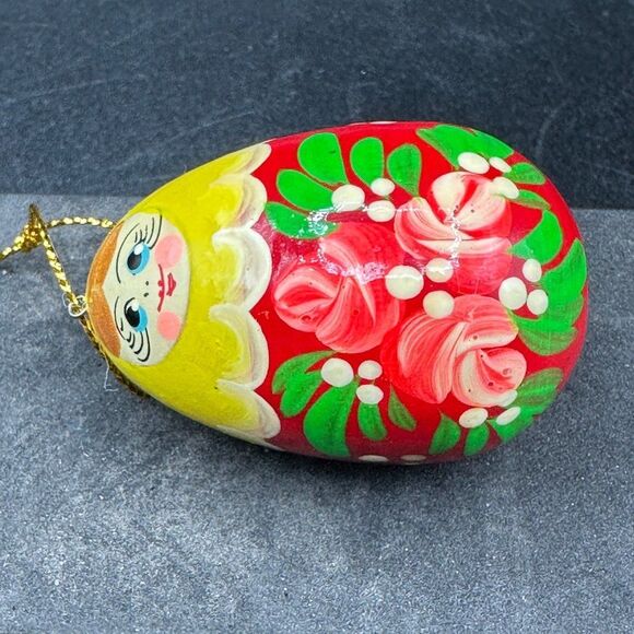 Vintage Easter Egg Wood Ornament Hand Painted Ukrainian Artist - Picture 3 of 9